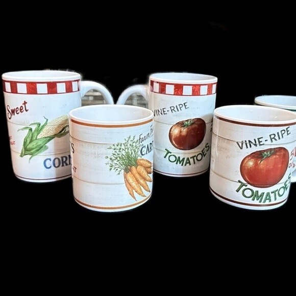 Sakura&Home Trends Farm Fresh Mug Set Carrots Corn Tomatoes Apples Strawberries - Picture 15 of 16